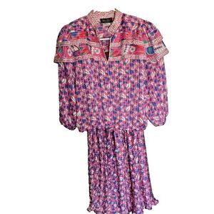 Vintage Diane Freis Pink Hearts Whimsical Top Skirt 3/4 Sleeve Dress Set